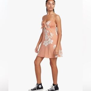 Volcon Orange White Floral Tropical Hawaian Babydoll Beach Knot Sundress Xl